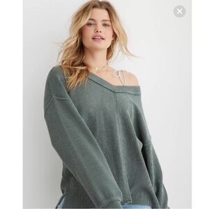 AERIE Wonder Textured pullover v neck sweatshirt; size XL